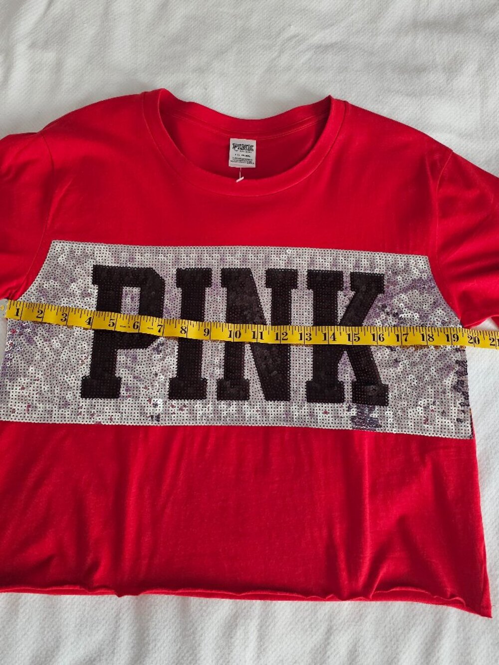 Victoria Secret PINK. A red crop top black and silver sequins size L - Picture 3 of 5